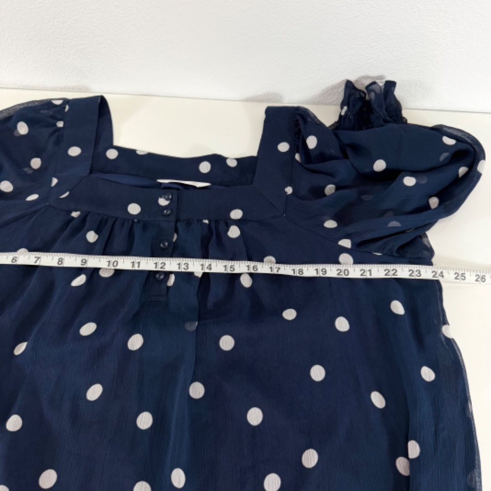 Lauren Conrad Sheer Overlay Long Sleeve White Polka Dot Navy‎ Blue Blouse XXL - Picture 5 of 7